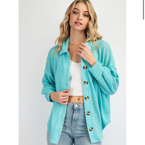 Hudson Gray Waffle Knit Button Down Shacket Shirt - Picture 2 of 6